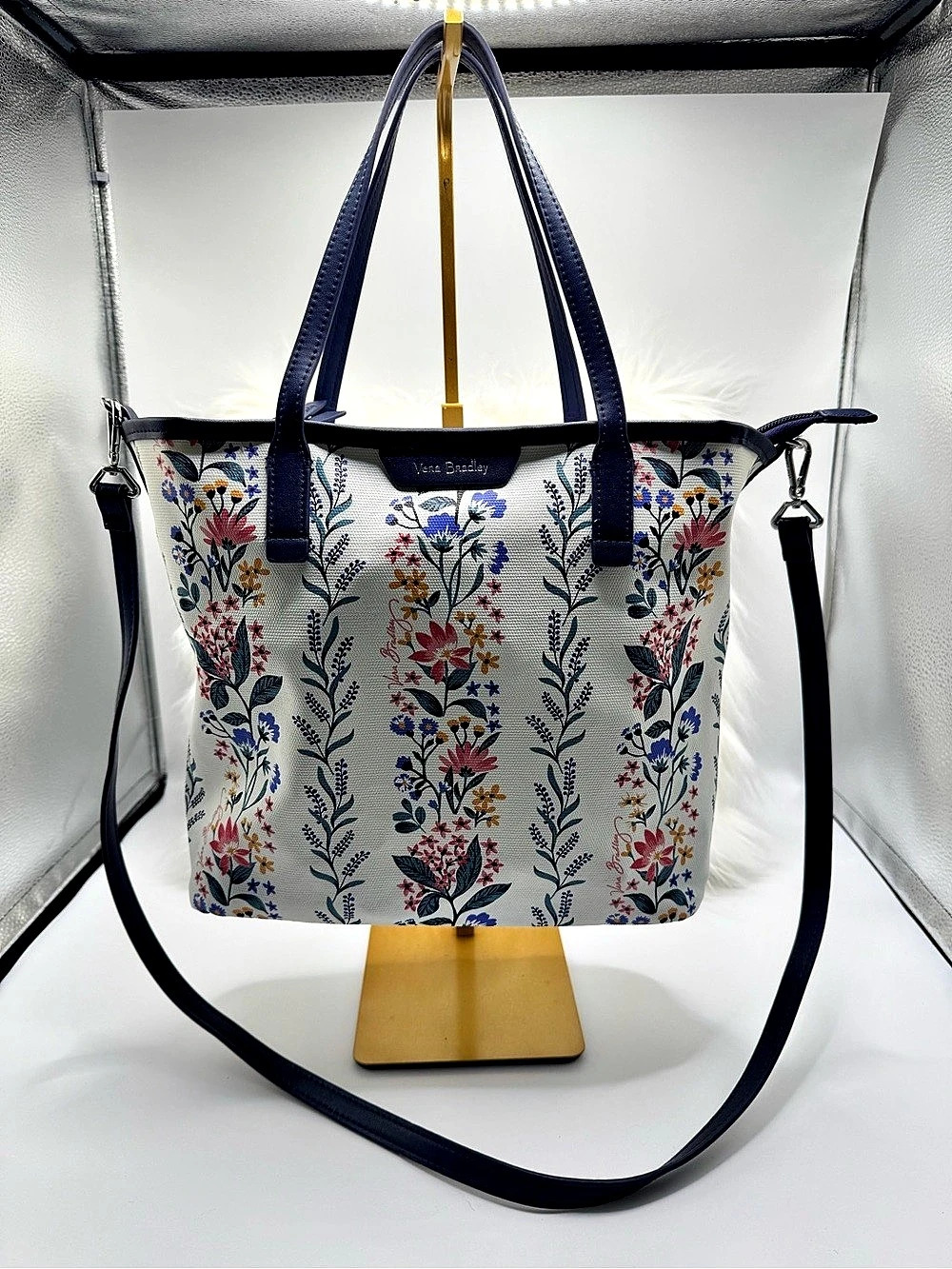 Vera Bradley Small Every Day Floral Tote White & Blue
